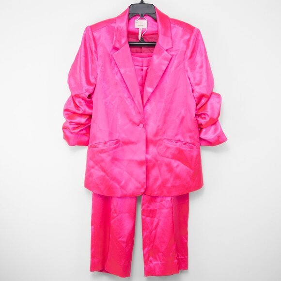 Cinq à Sept Karis Satin Pants Kylie Jacket Set Sophisticated Ultra Pink Size 12 - Picture 2 of 16